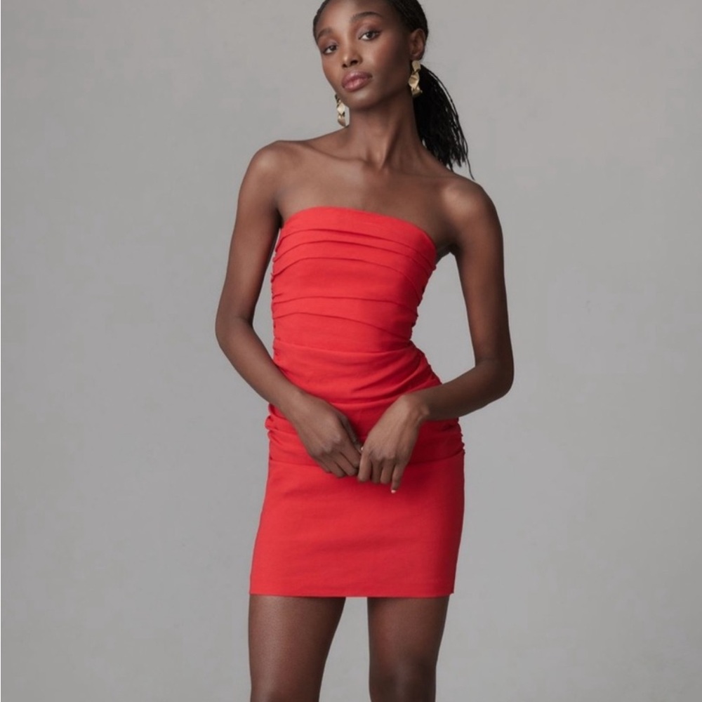 Anthropologie Red Ruched Tube Dress